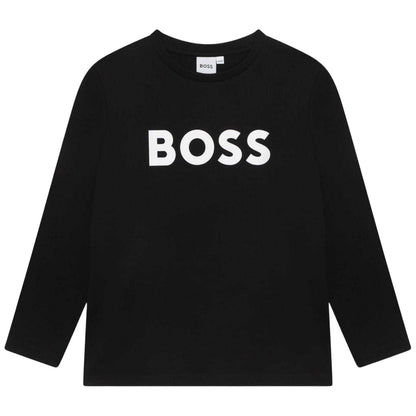 Black - Front - Boss Boys Logo Long-Sleeved T-Shirt
