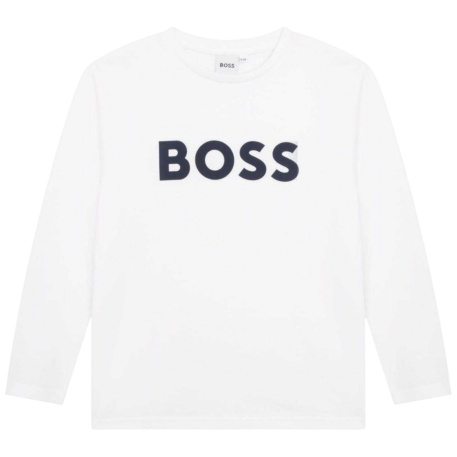 White - Front - Boss Boys Logo Long-Sleeved T-Shirt