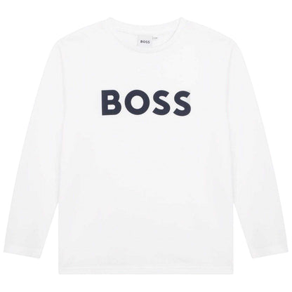 White - Front - Boss Boys Logo Long-Sleeved T-Shirt