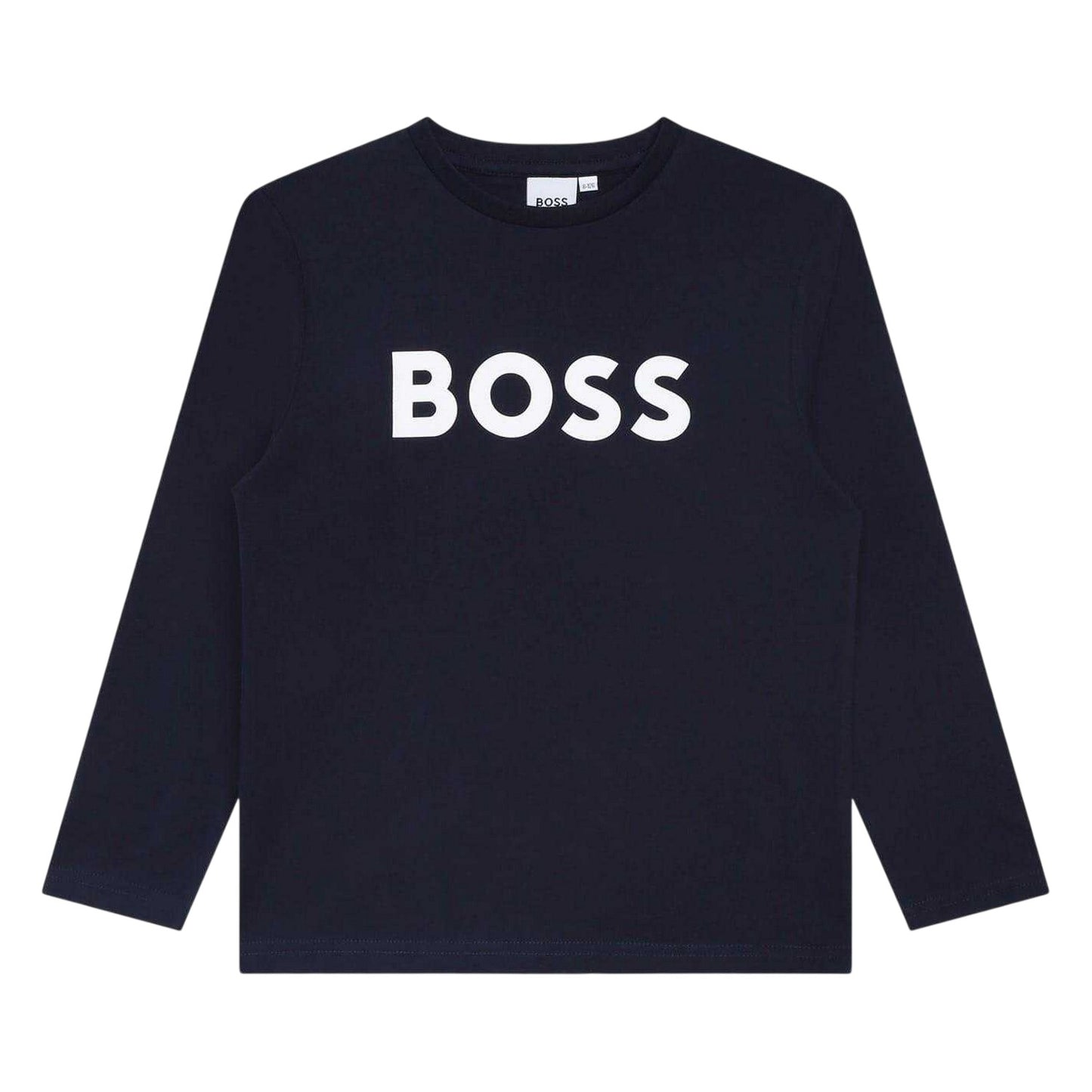 Navy - Front - Boss Boys Logo Long-Sleeved T-Shirt