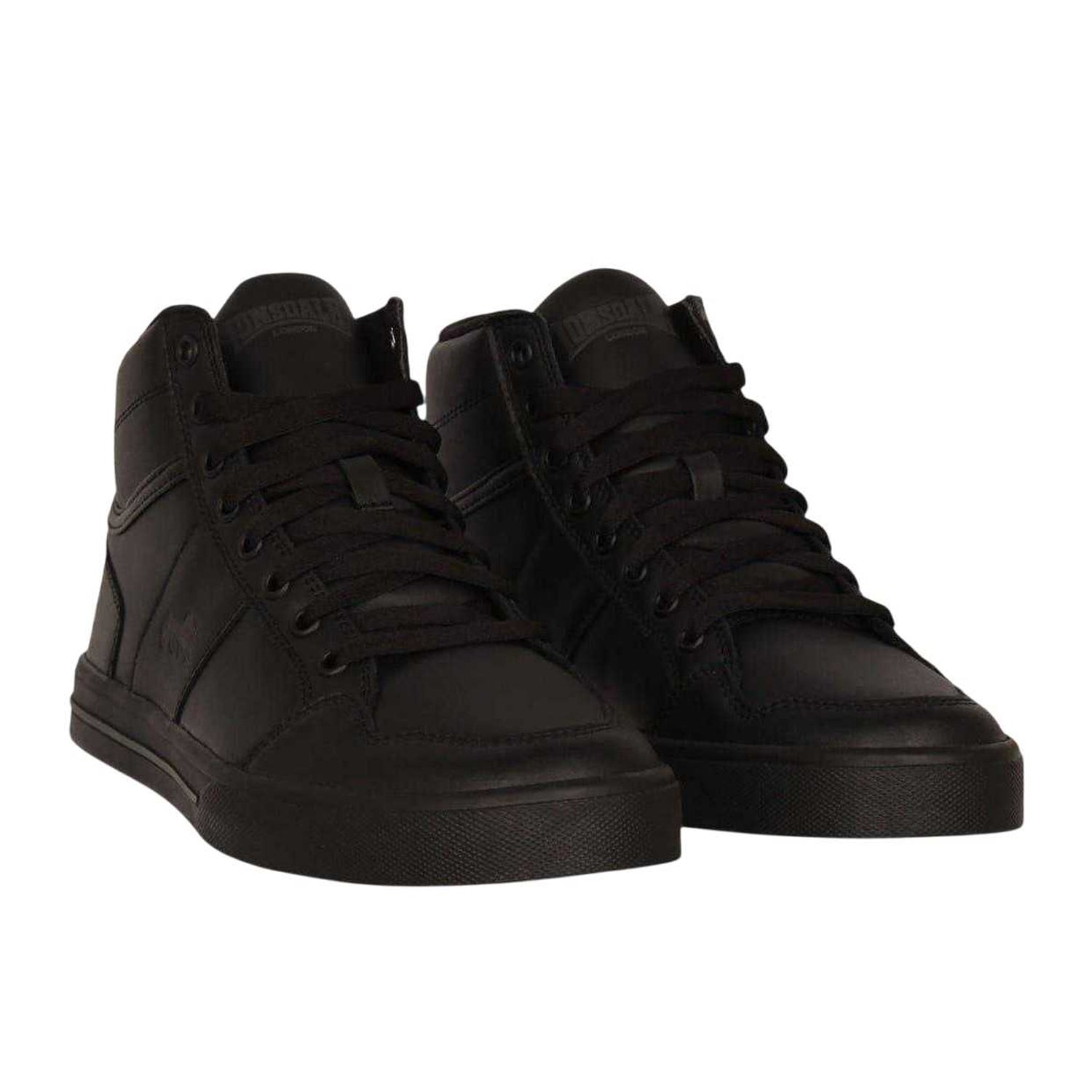Black-Charcoal - Pack Shot - Lonsdale Childrens-Kids Canons Leather Flat Trainers
