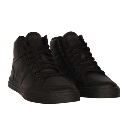 Black-Charcoal - Pack Shot - Lonsdale Childrens-Kids Canons Leather Flat Trainers