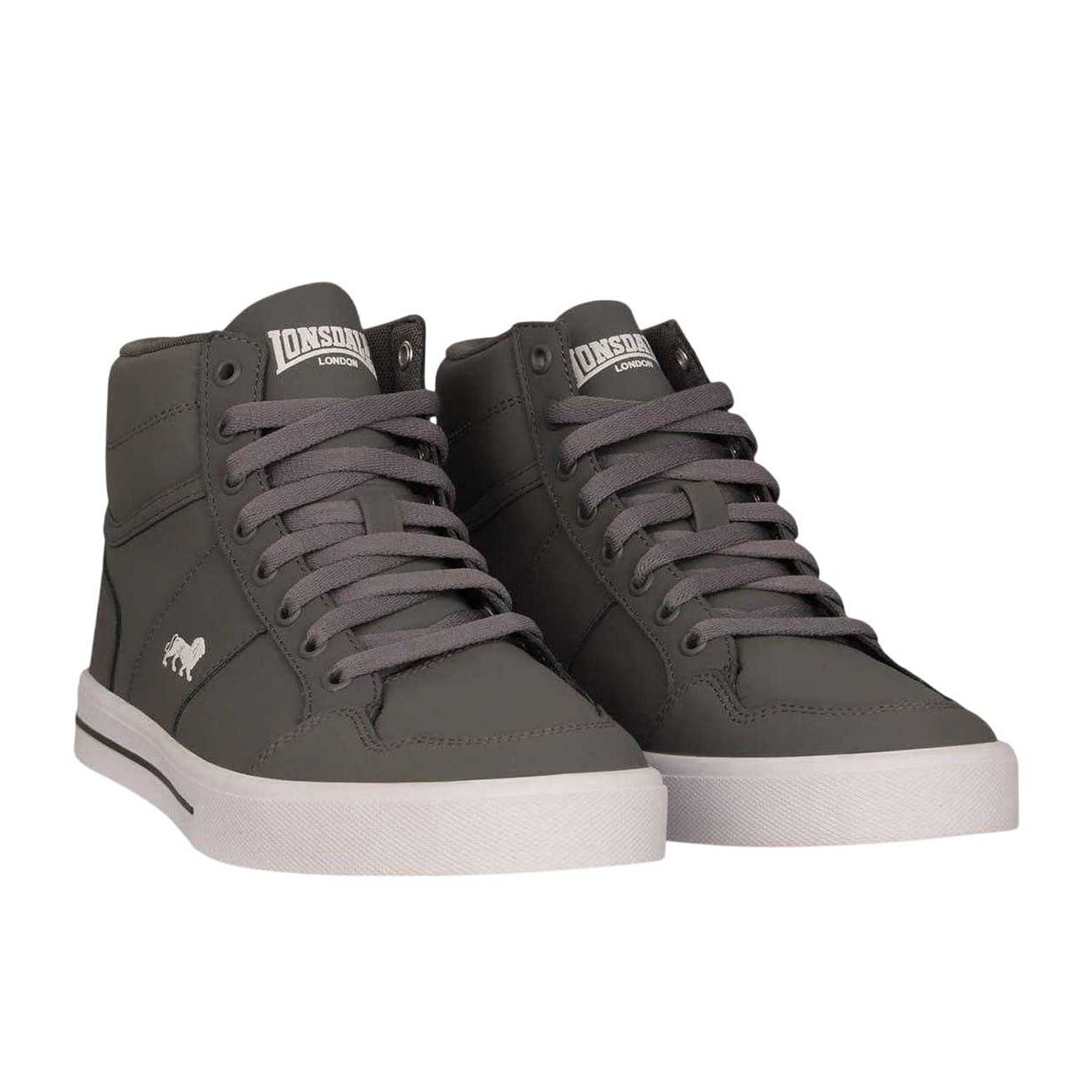Grey-White - Pack Shot - Lonsdale Childrens-Kids Canons Leather Flat Trainers