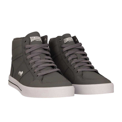 Grey-White - Pack Shot - Lonsdale Childrens-Kids Canons Leather Flat Trainers