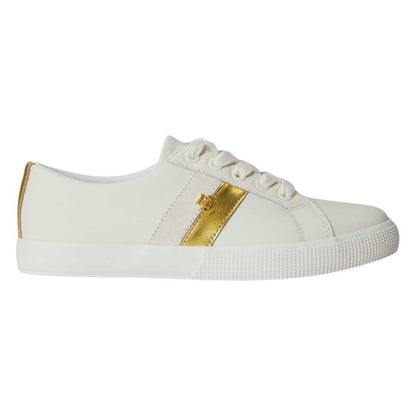 White-Gold - Front - Ralph Lauren Womens-Ladies Janson Flat Trainers