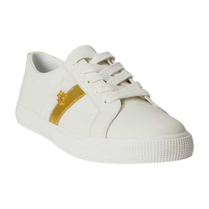 White-Gold - Side - Ralph Lauren Womens-Ladies Janson Flat Trainers