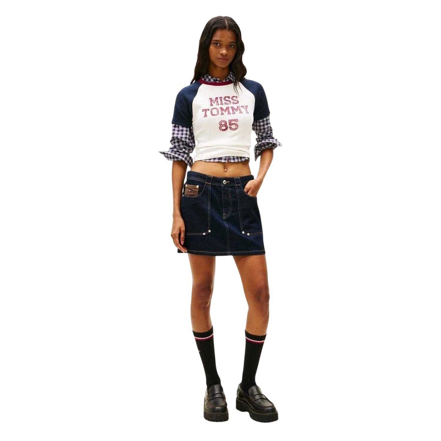 Antique White - Side - Tommy Jeans Womens-Ladies Lettering Crew Neck Raglan T-Shirt