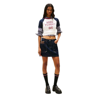 Antique White - Side - Tommy Jeans Womens-Ladies Lettering Crew Neck Raglan T-Shirt