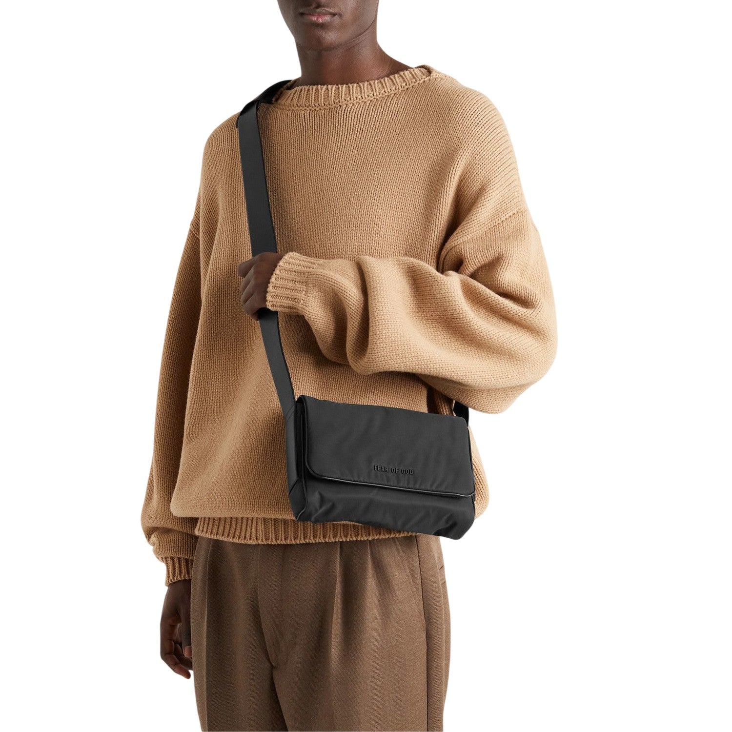Black - Side - Criminal Damage Mens Fear Of God Leather Messenger Bag