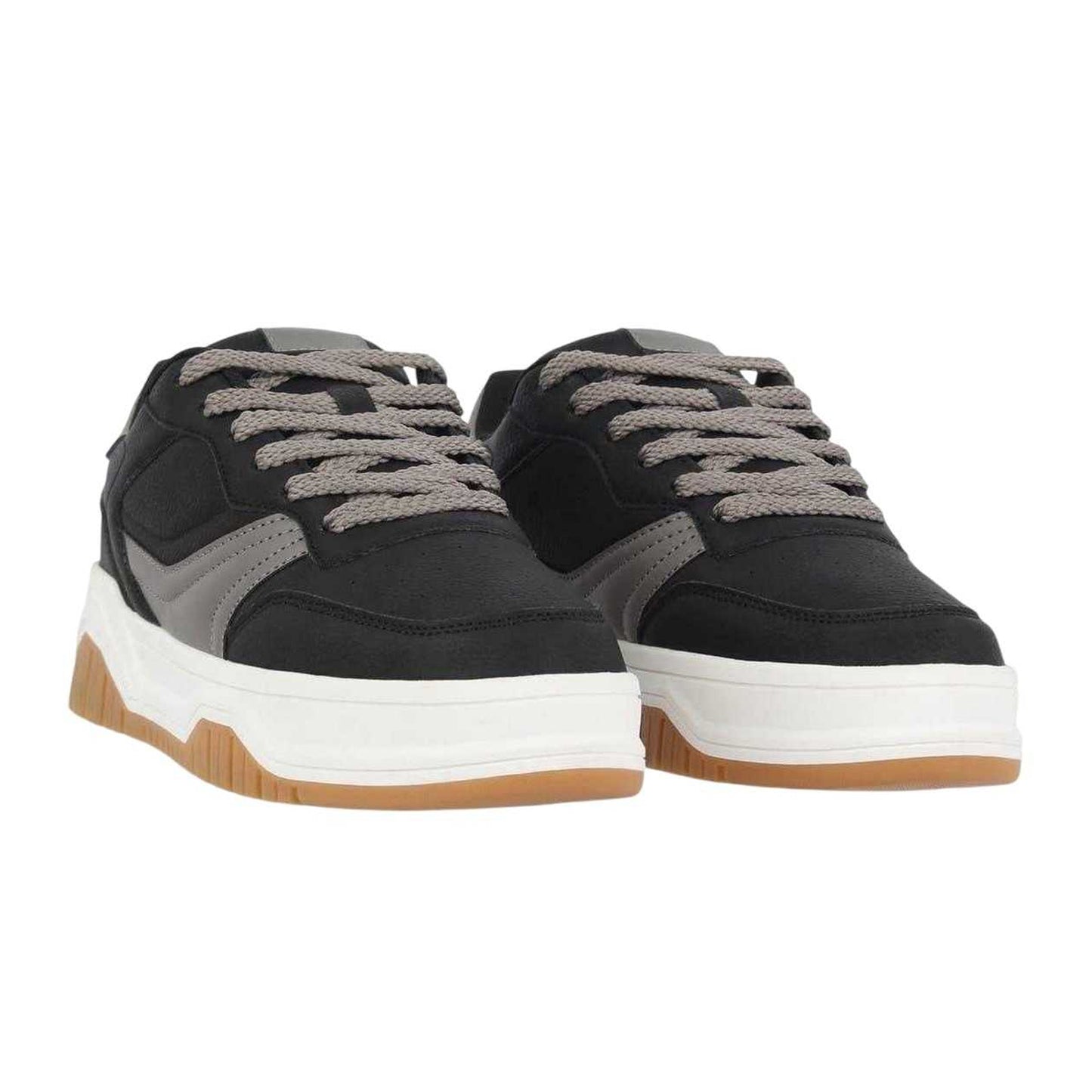 Pink-Black-Gum - Front - Fabric Childrens-Kids Panelled Court Trainers