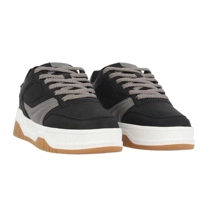 Pink-Black-Gum - Front - Fabric Childrens-Kids Panelled Court Trainers