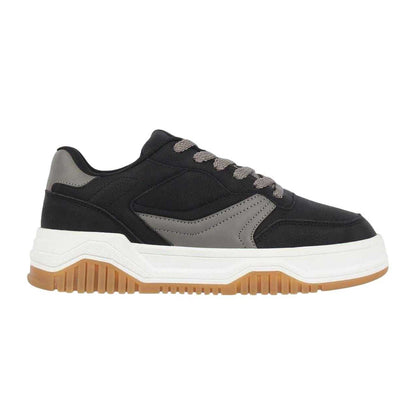 Pink-Black-Gum - Lifestyle - Fabric Childrens-Kids Panelled Court Trainers