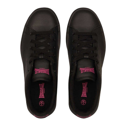 Black-Cerise - Pack Shot - Lonsdale Womens-Ladies Leyton Leather Trainers