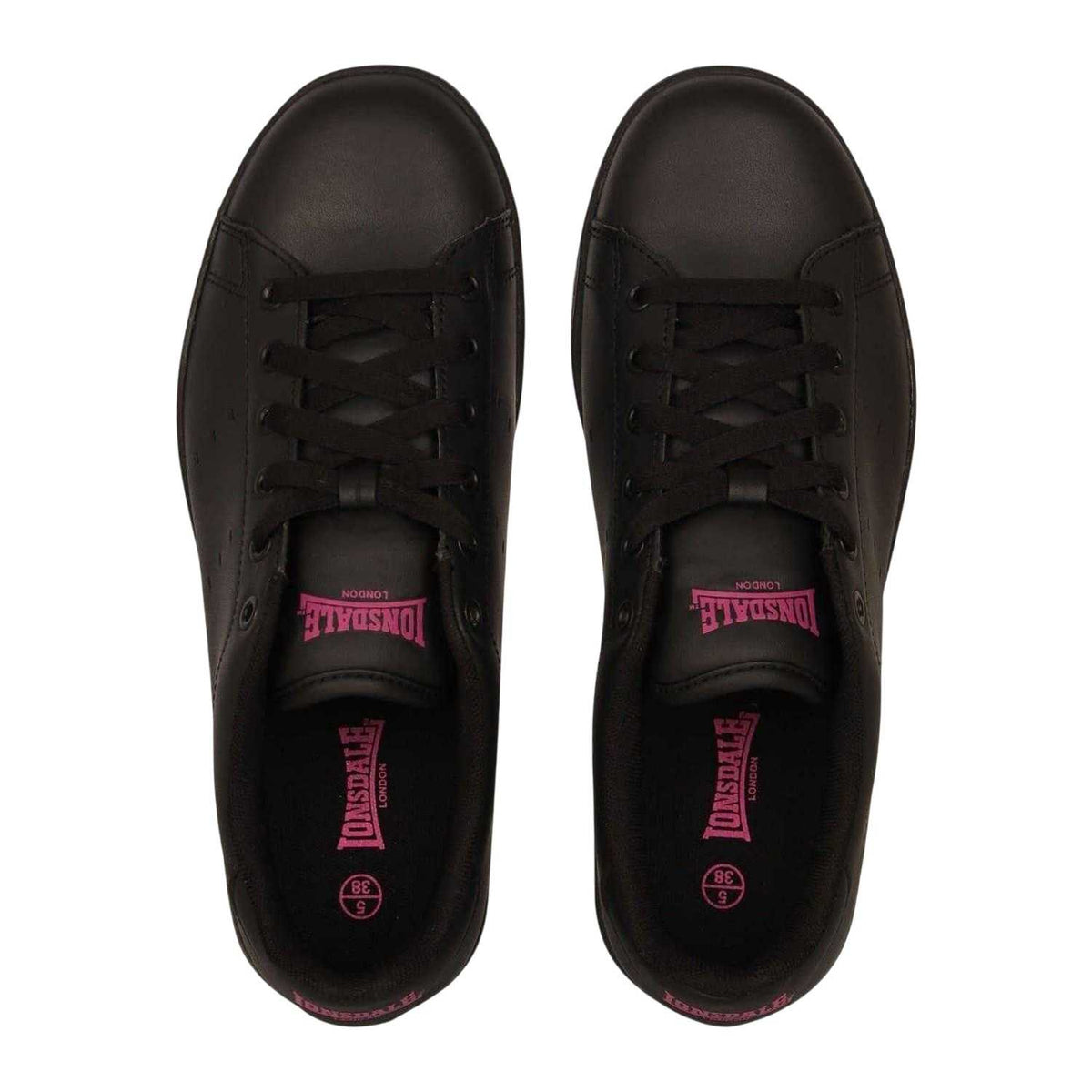 Black-Cerise - Pack Shot - Lonsdale Womens-Ladies Leyton Leather Trainers