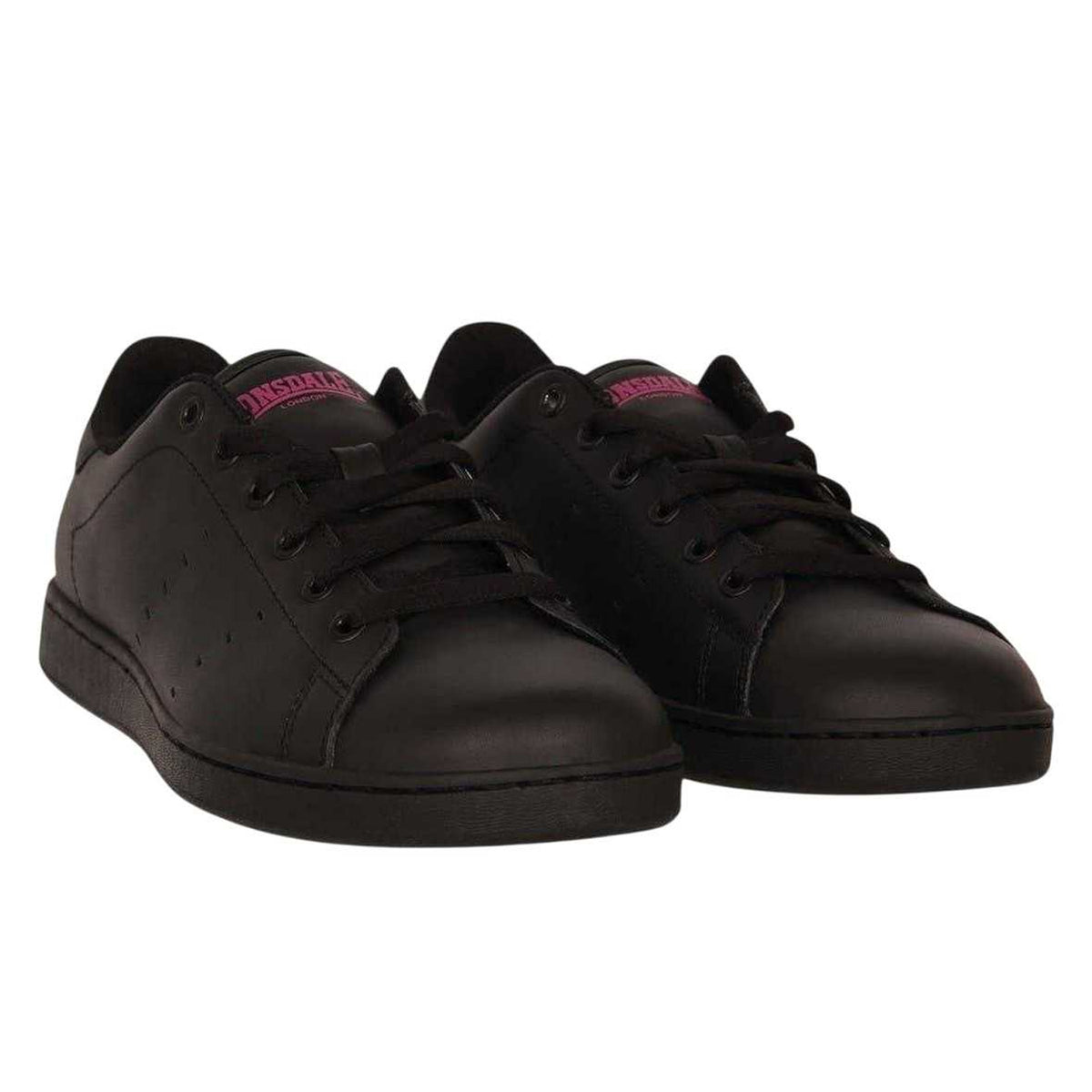 Black-Cerise - Front - Lonsdale Womens-Ladies Leyton Leather Trainers