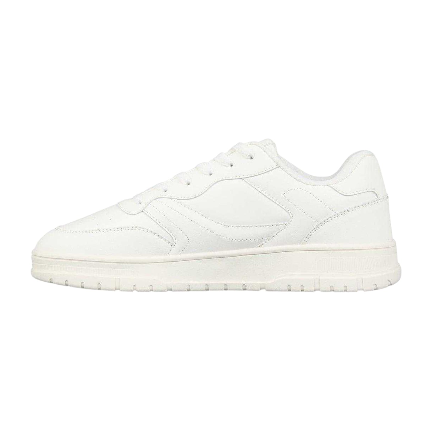 White - Side - Fabric Mens Lace Up Flat Trainers