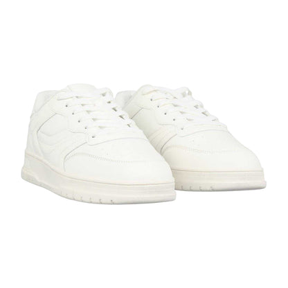 White - Lifestyle - Fabric Mens Lace Up Flat Trainers