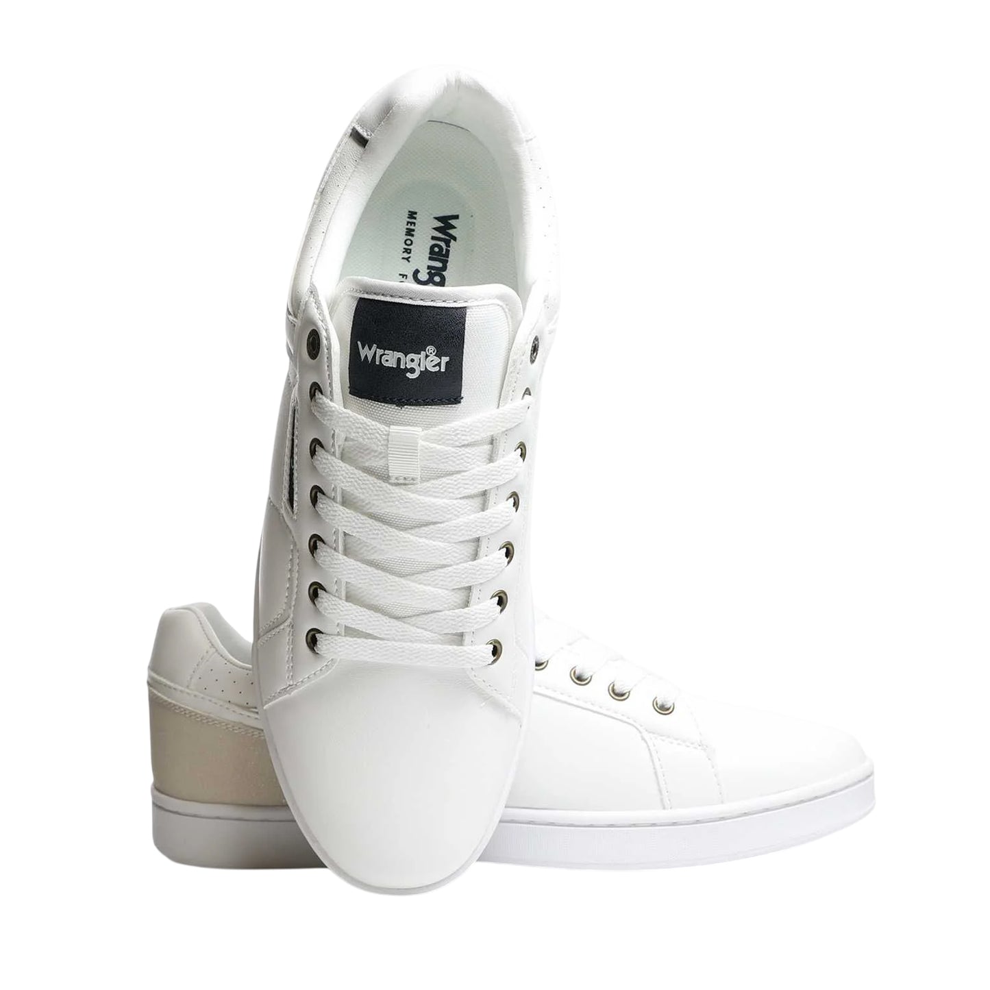 White - Lifestyle - Wrangler Mens Kit Leather Flat Trainers