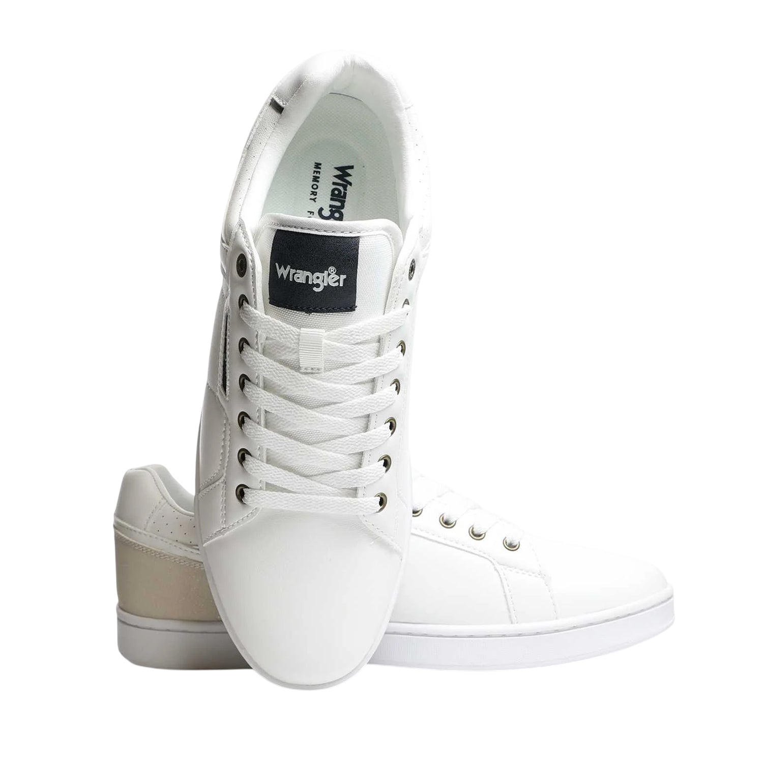 White - Lifestyle - Wrangler Mens Kit Leather Flat Trainers