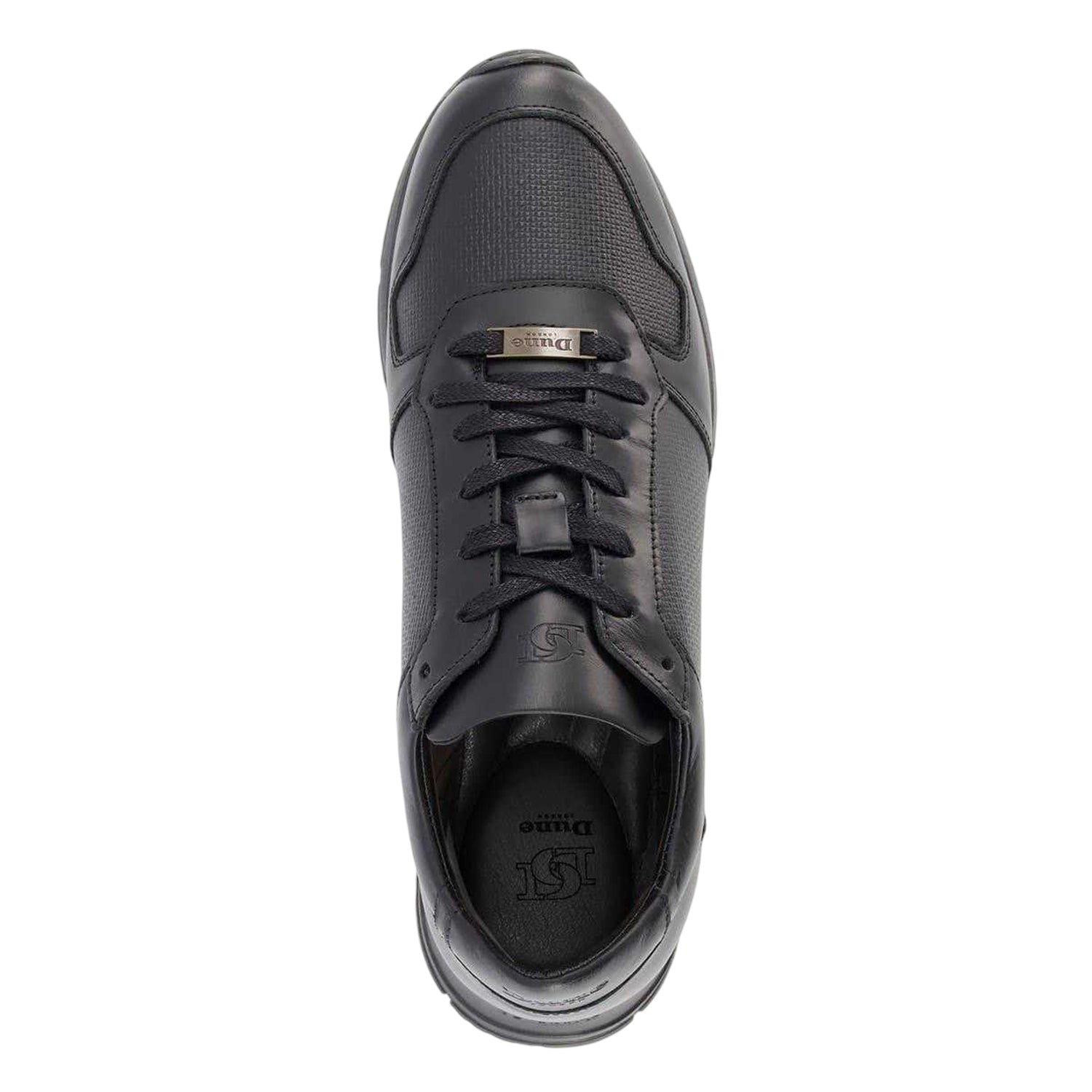 Black - Side - Dune London Mens Treats Plain Leather Trainers