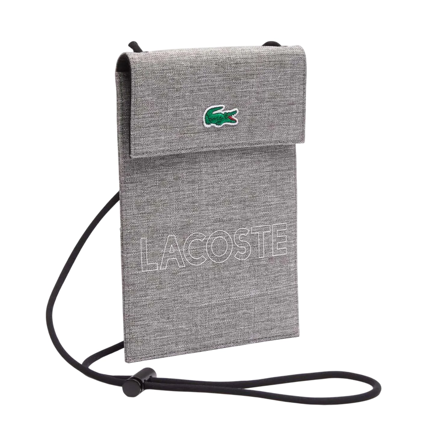 Grey - Side - Lacoste Neocroc Canvas Neck Pouch