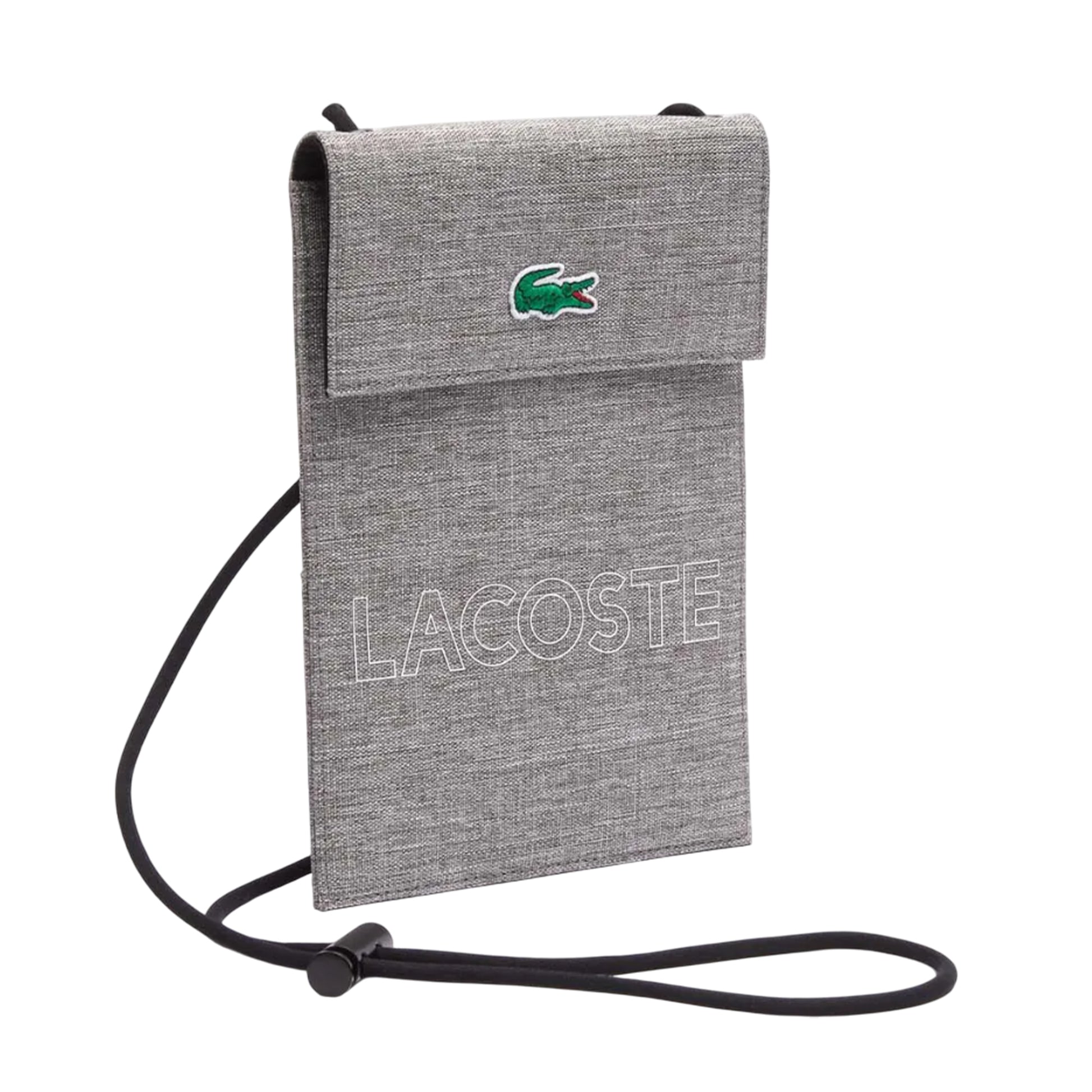 Grey - Side - Lacoste Neocroc Canvas Neck Pouch