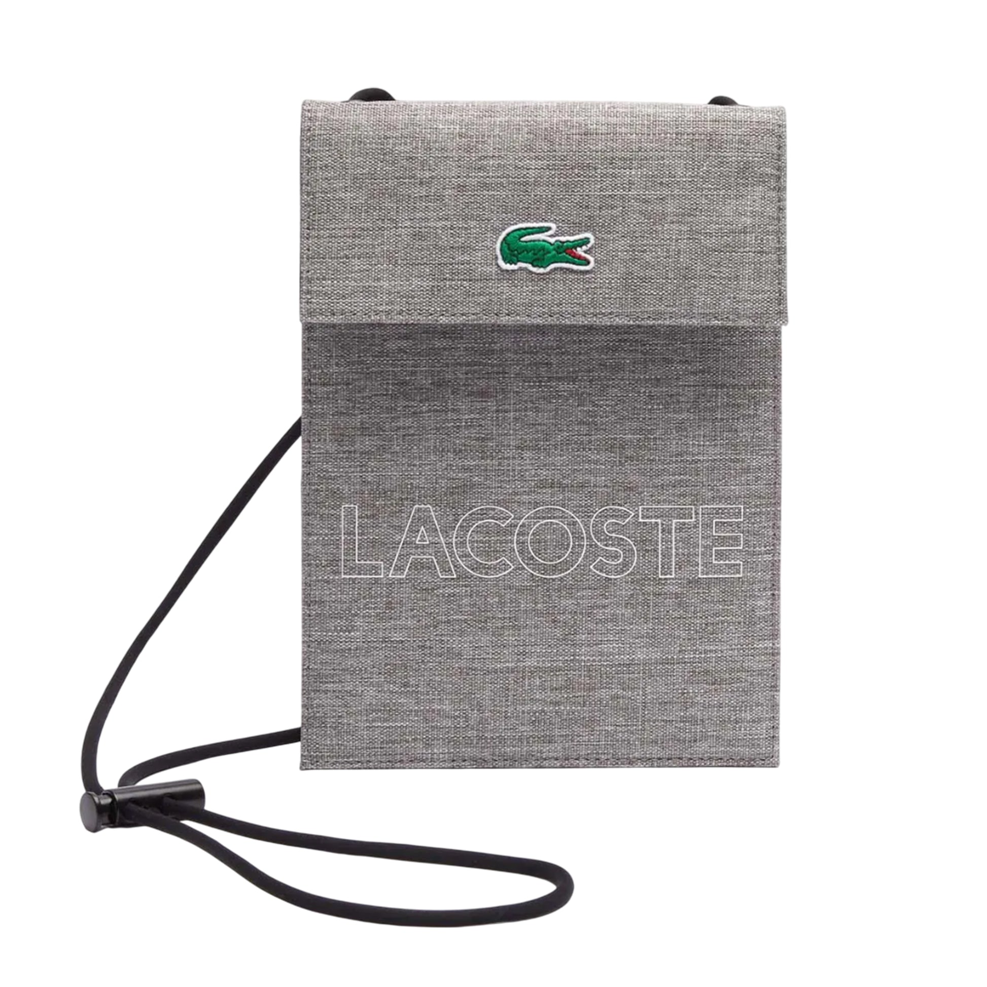 Grey - Front - Lacoste Neocroc Canvas Neck Pouch