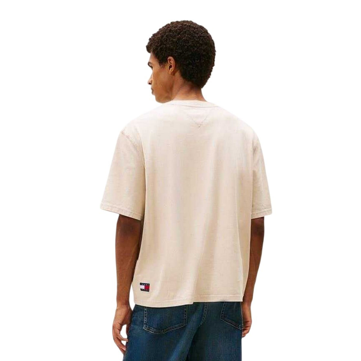 Sand - Back - Tommy Jeans Mens 90s Embroidered Crew Neck T-Shirt