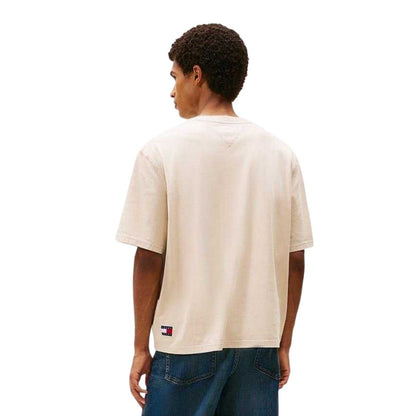 Sand - Back - Tommy Jeans Mens 90s Embroidered Crew Neck T-Shirt