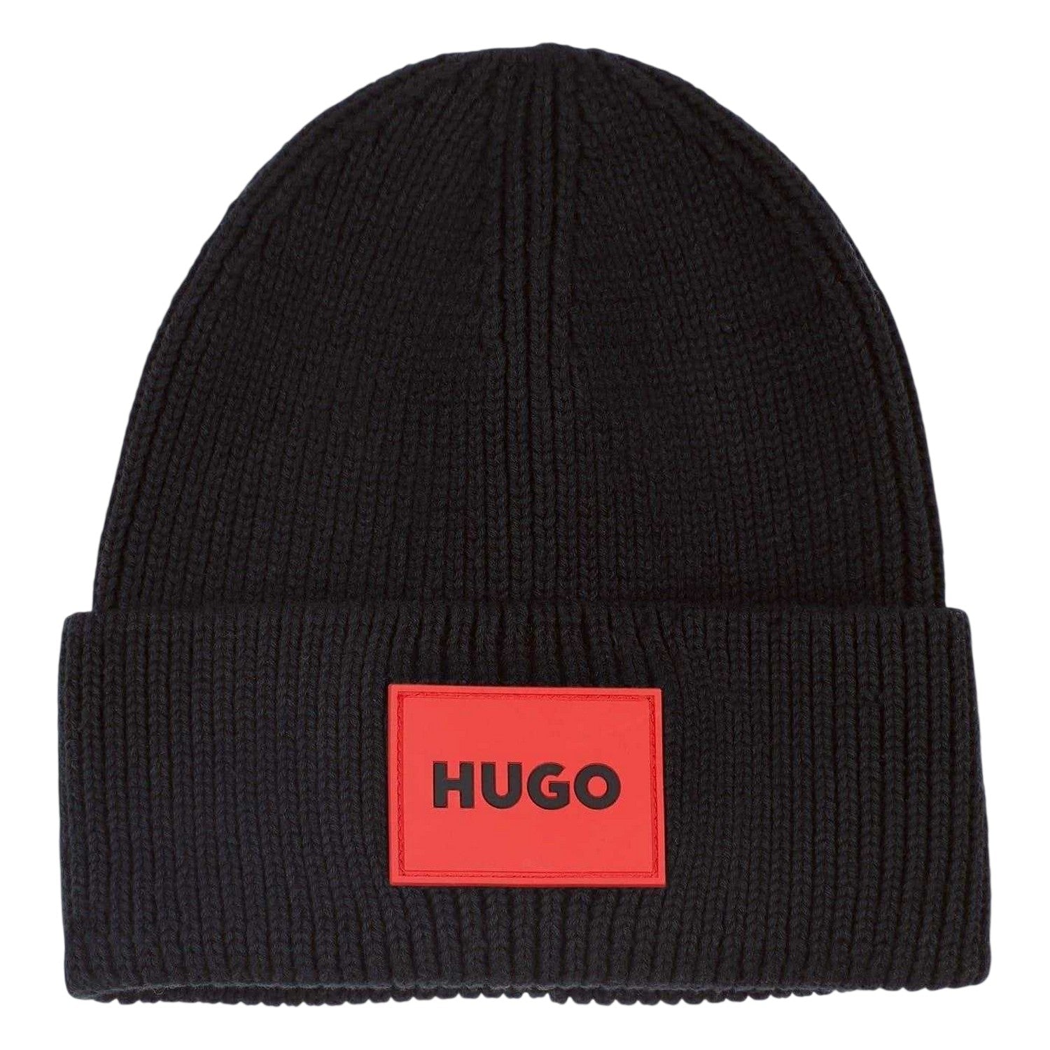 Black - Front - Hugo Childrens-Kids Logo Ribbed Beanie