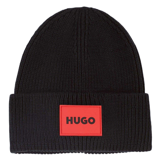Black - Front - Hugo Childrens-Kids Logo Ribbed Beanie