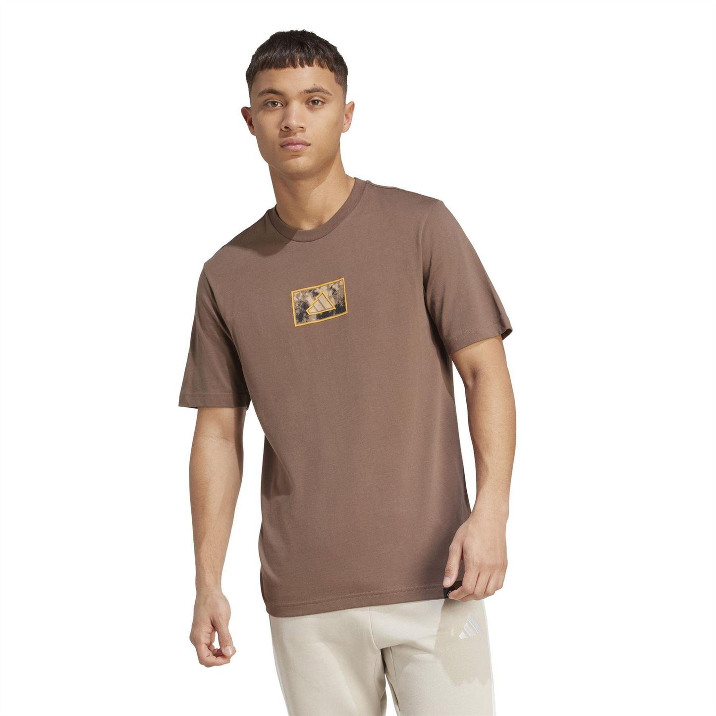 Earth Brown - Front - Adidas Mens Logo T-Shirt