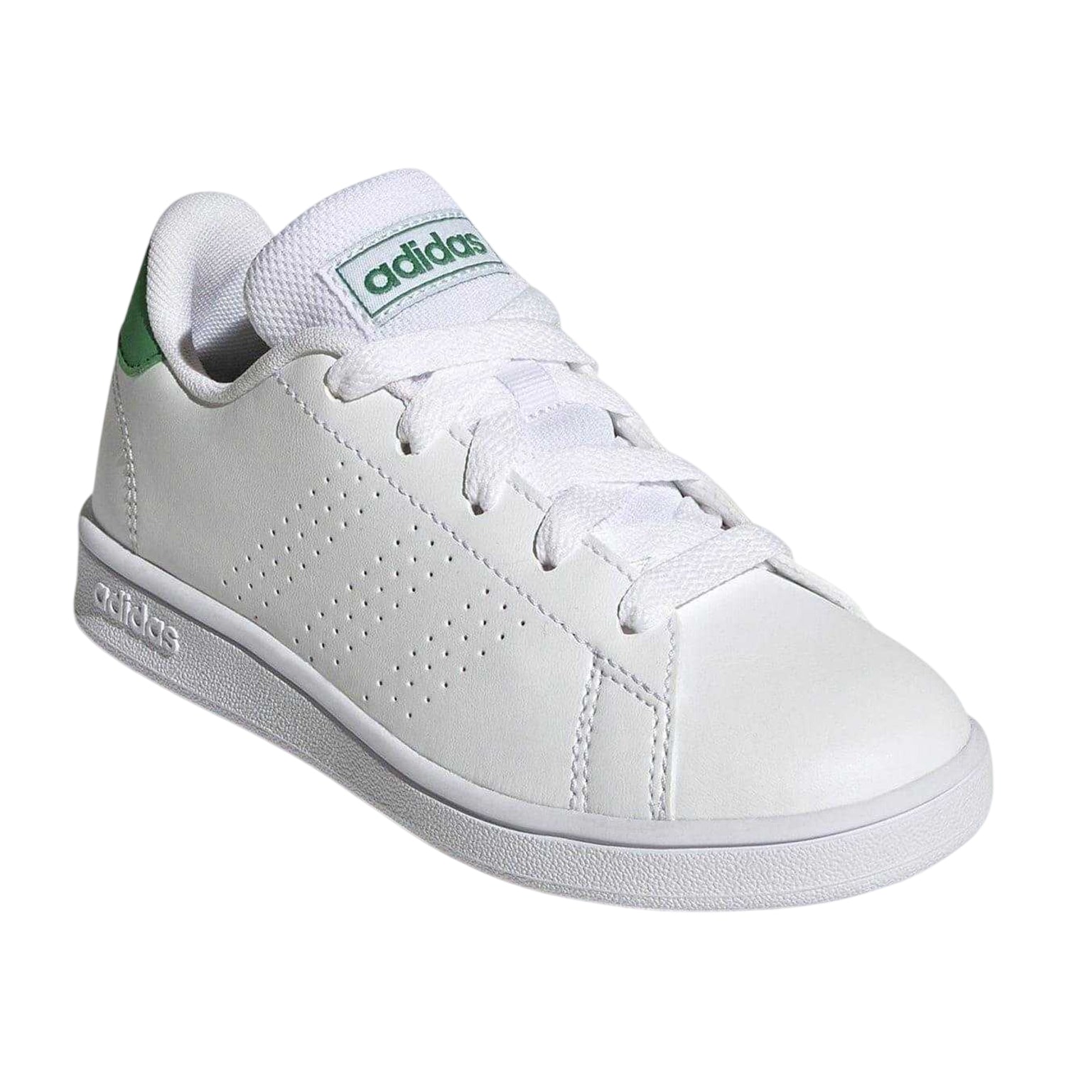 White-Green - Lifestyle - Adidas Childrens-Kids Advantage Lifestyle Court Lace Up Trainers