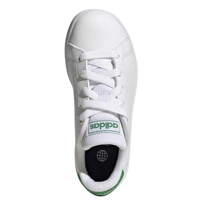 White-Green - Pack Shot - Adidas Childrens-Kids Advantage Lifestyle Court Lace Up Trainers