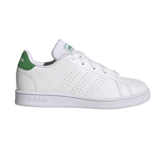 White-Green - Front - Adidas Childrens-Kids Advantage Lifestyle Court Lace Up Trainers