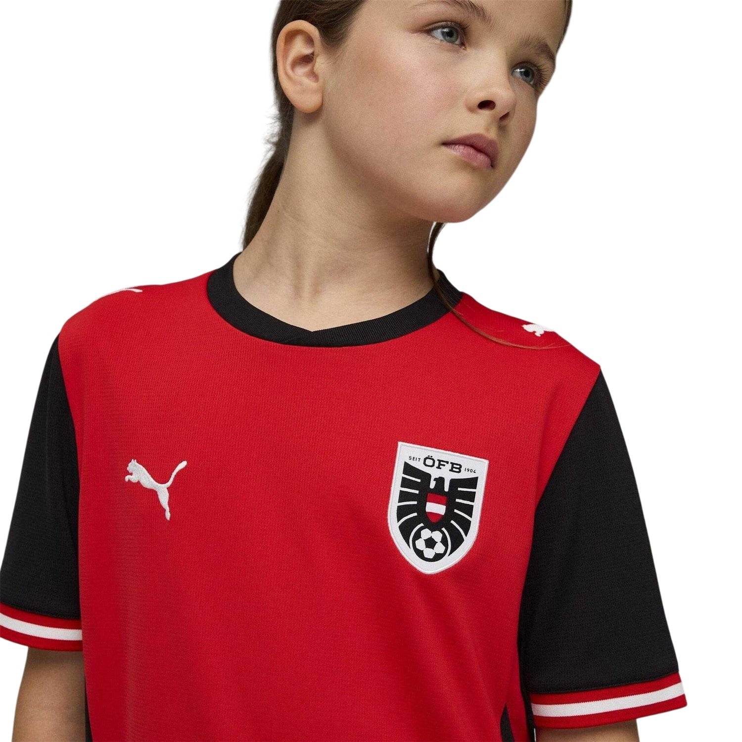 Red-Black - Side - Austria Childrens-Kids World Cup 2026 Puma Home Shirt