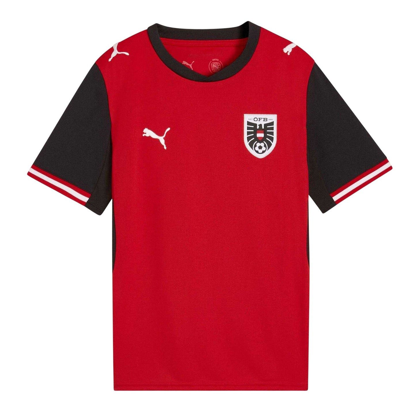 Red-Black - Front - Austria Childrens-Kids World Cup 2026 Puma Home Shirt