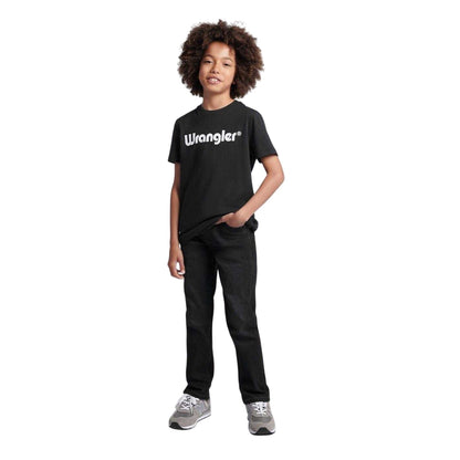 Black - Pack Shot - Wrangler Childrens-Kids Logo Cotton Regular T-Shirt