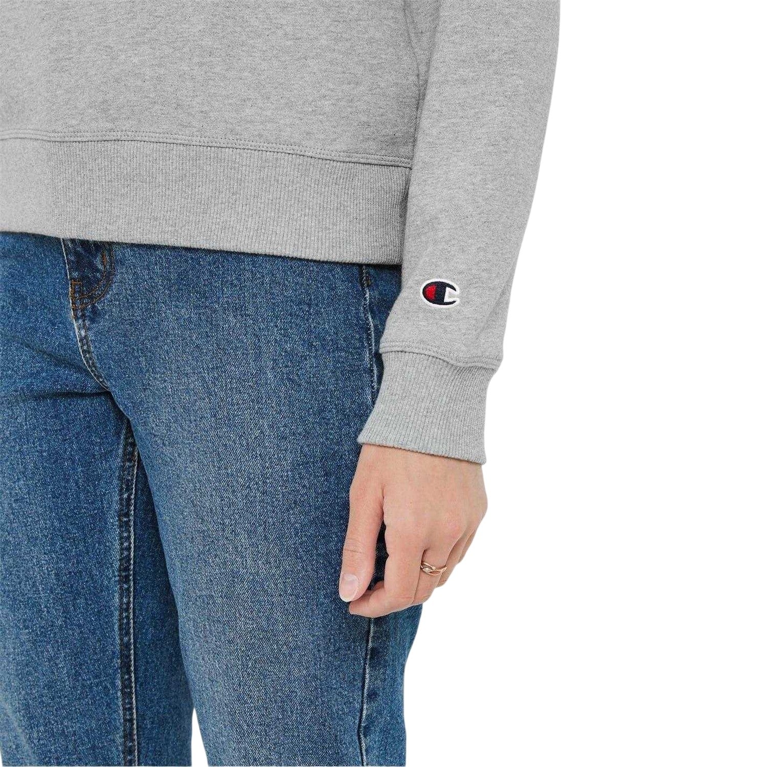 Grey - Side - Champion Womens-Ladies Script Logo Sweatshirt