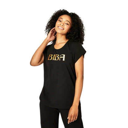 Black - Side - Biba Womens-Ladies Logo Cotton T-Shirt