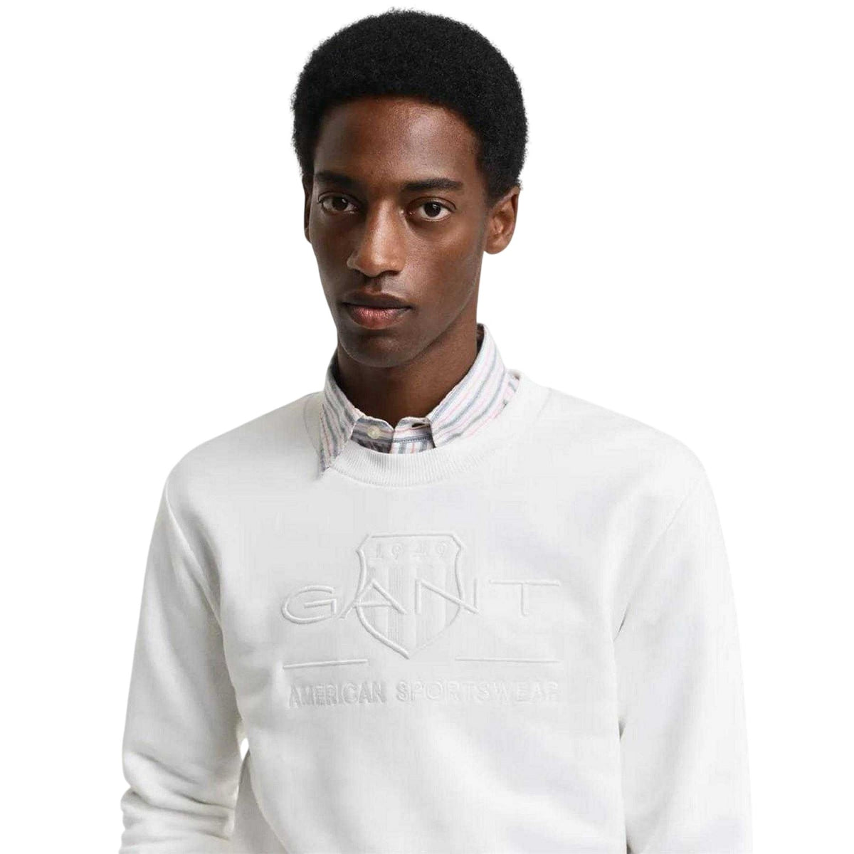 Cream - Side - Gant Mens Tonal Logo Regular Sweatshirt