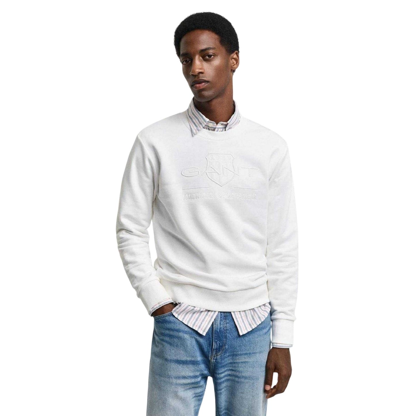 Cream - Front - Gant Mens Tonal Logo Regular Sweatshirt