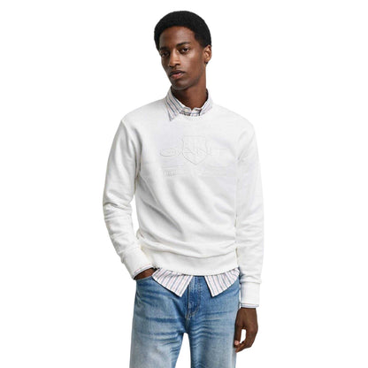Cream - Front - Gant Mens Tonal Logo Regular Sweatshirt
