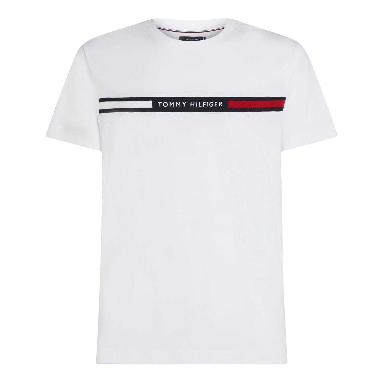 White - Front - Tommy Hilfiger Mens Panel Cotton Branded Tape Regular T-Shirt