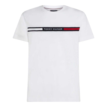 White - Front - Tommy Hilfiger Mens Panel Cotton Branded Tape Regular T-Shirt