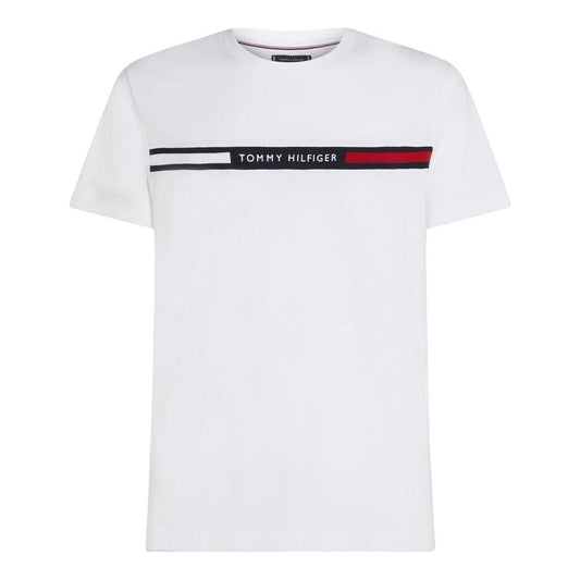 White - Front - Tommy Hilfiger Mens Panel Cotton Branded Tape Regular T-Shirt