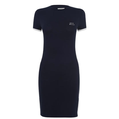 Navy - Front - Jack Wills Womens-Ladies Goodrington Side Stripe Mini Dress