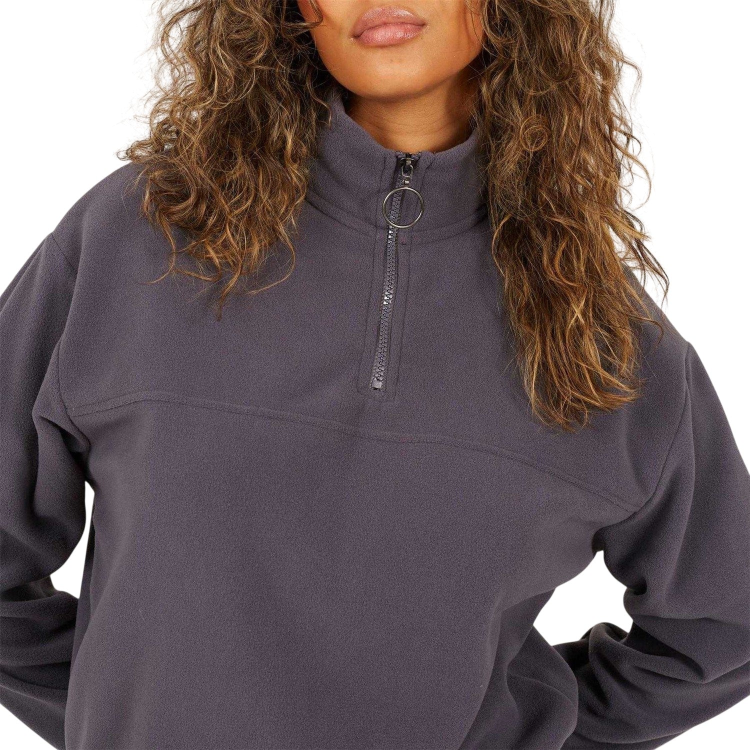 Charcoal - Side - Brave Soul Womens-Ladies Polar Fleece Quarter Zip Sweatshirt