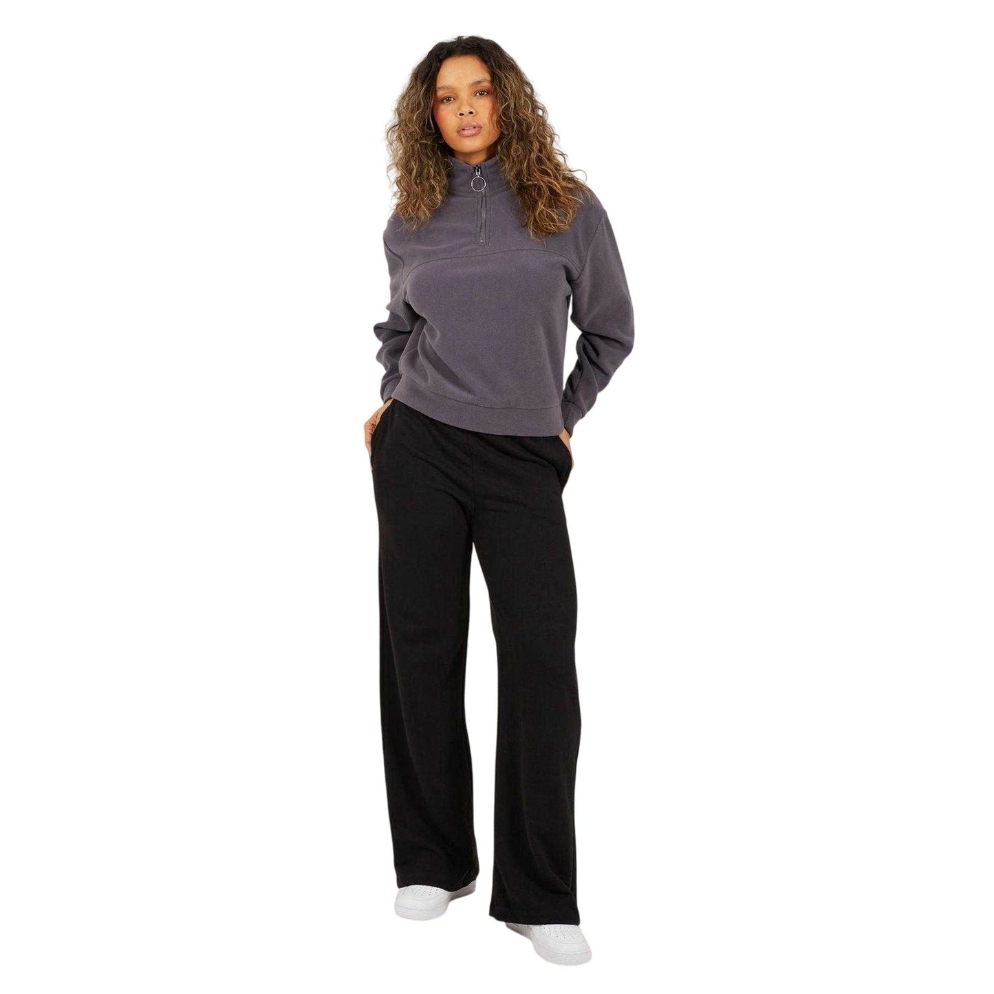 Charcoal - Lifestyle - Brave Soul Womens-Ladies Polar Fleece Quarter Zip Sweatshirt