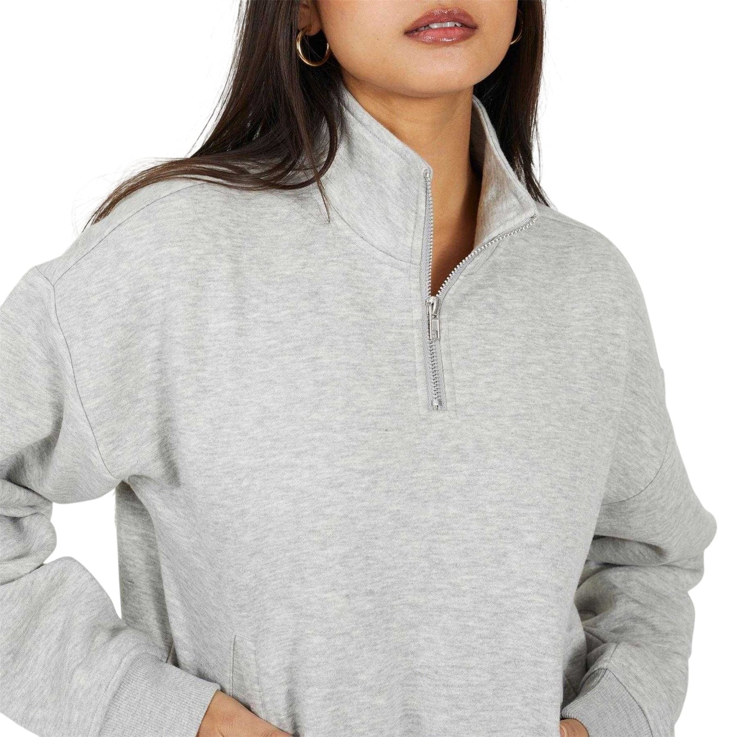 Grey Marl - Side - Brave Soul Womens-Ladies Quarter Zip Sweatshirt